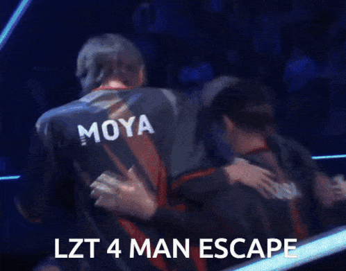 a group of people hugging each other with the words lzt 4 man escape