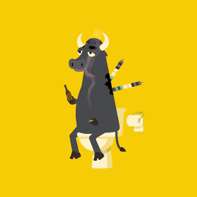 a cartoon of a bull sitting on top of a toilet