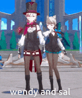 wendy and sal are standing next to each other in front of a building .