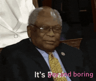 a man in a suit and tie with the words it 's gay and boring below him