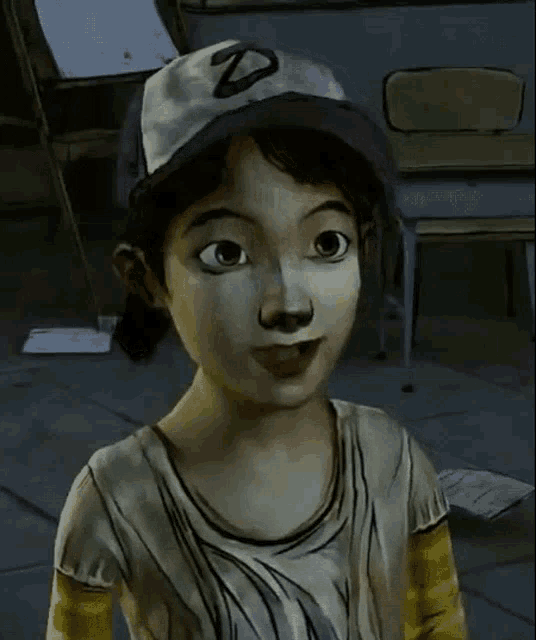 a cartoon character wearing a baseball cap with the letter d on it
