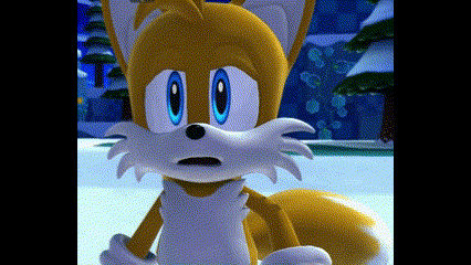 a close up of a cartoon fox with blue eyes and a surprised look on his face