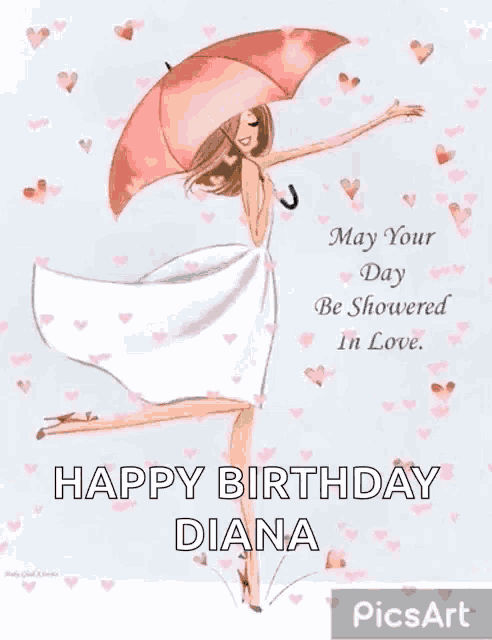 a birthday card with a woman holding an umbrella and the words may your day be showered in love
