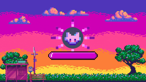 a pixel art of a sunset with a bazo sign