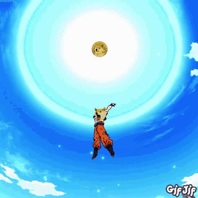 a gif of a doge being thrown in the air with the words gifjf below it
