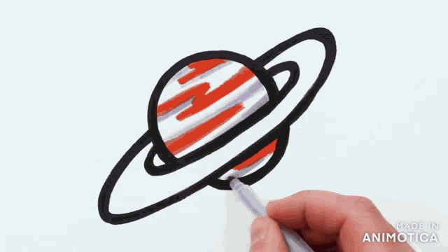 a person is drawing a planet with a pen on a white paper