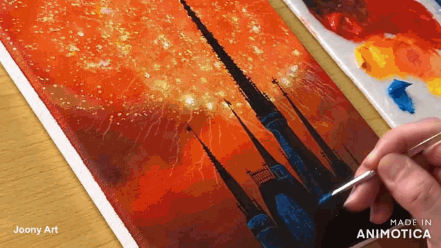a painting of a castle is made in animatica