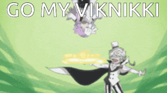 a green background with a cartoon character and the words go my viknikki