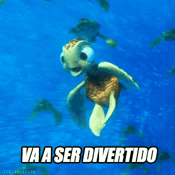 a sea turtle is swimming in the ocean with the words va a ser divertido above it