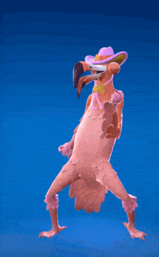 a flamingo wearing a cowboy hat is walking