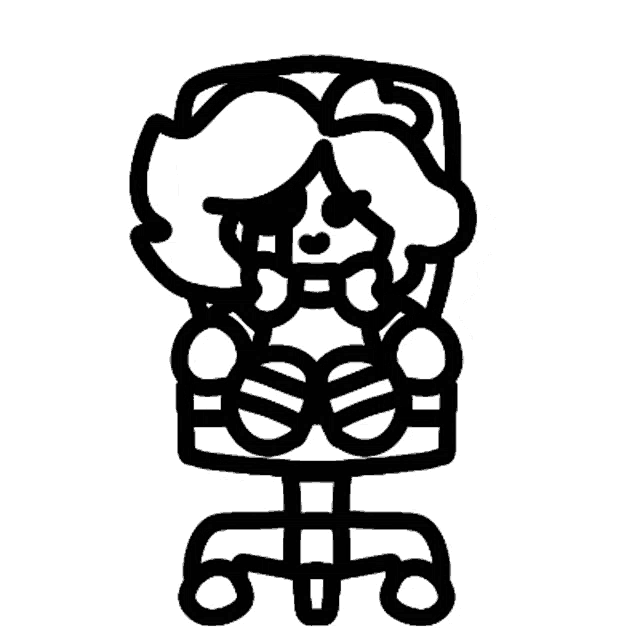 a black and white drawing of a woman sitting in a chair with a bow tie .