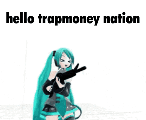 a girl with long green hair is holding a gun .