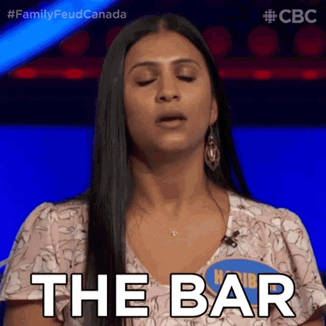 a woman with her eyes closed says the bar on a blue background