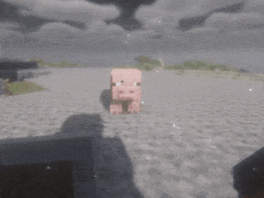 a pig in a minecraft video game is standing on a beach