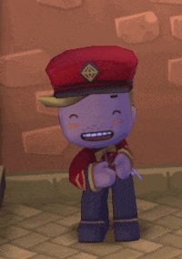a cartoon character wearing a red hat and a red jacket