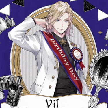 a man with a sash that says birthday boy