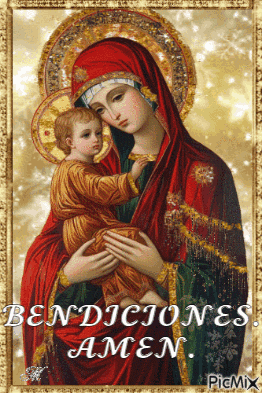 a painting of a woman holding a child with the words bendiciones amen