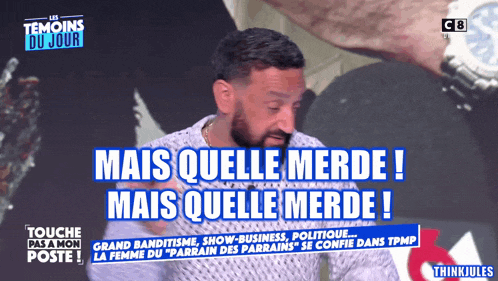 a man with a beard is talking on a tv show called les temoins du jour