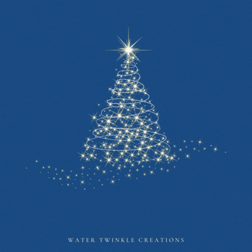 a blue background with a christmas tree and the words water twinkle creations below it
