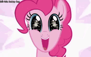 pinkie pie from my little pony is smiling and looking at something