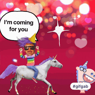 a cartoon of a man riding a unicorn with a speech bubble that says i 'm coming for you