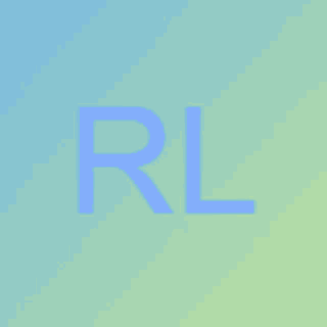 a blue letter rl is on a green and blue gradient background