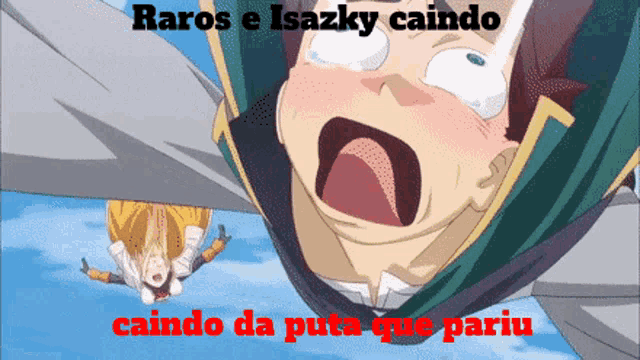 a cartoon of a man screaming with the words " raros e isazky caindo caindo da puta que pariu "