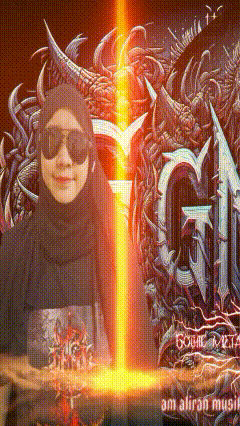 a woman wearing a hijab and sunglasses is standing in front of a sign that says g.i.