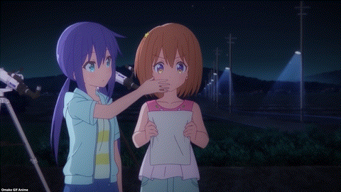 a couple of anime girls standing next to each other with one covering her mouth