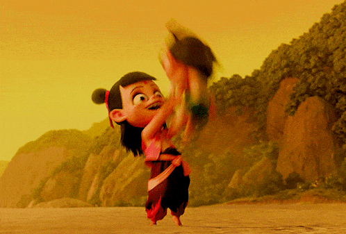 a cartoon character is holding something in her hand