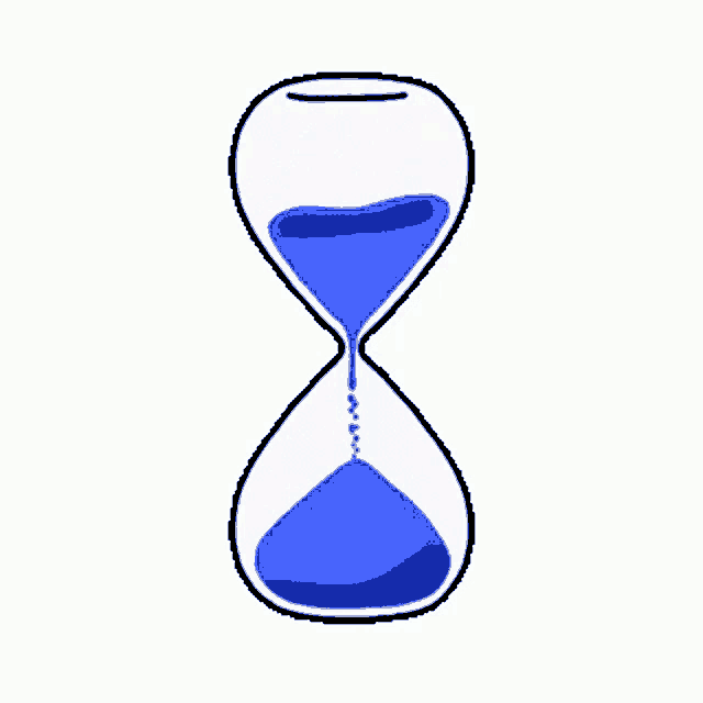 a blue hourglass with blue sand pouring out of it .