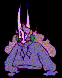 a drawing of a person wearing a purple hoodie and headphones .
