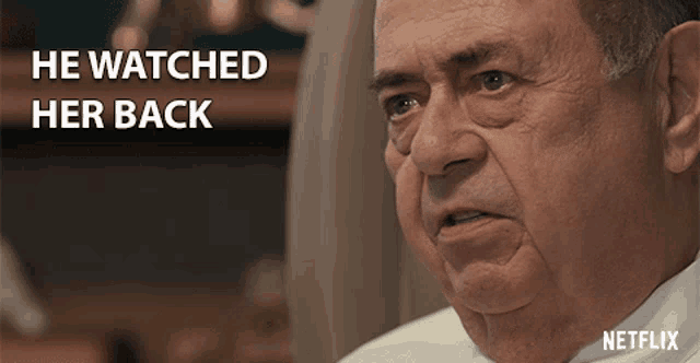 a man 's face is shown with the words he watched her back behind him