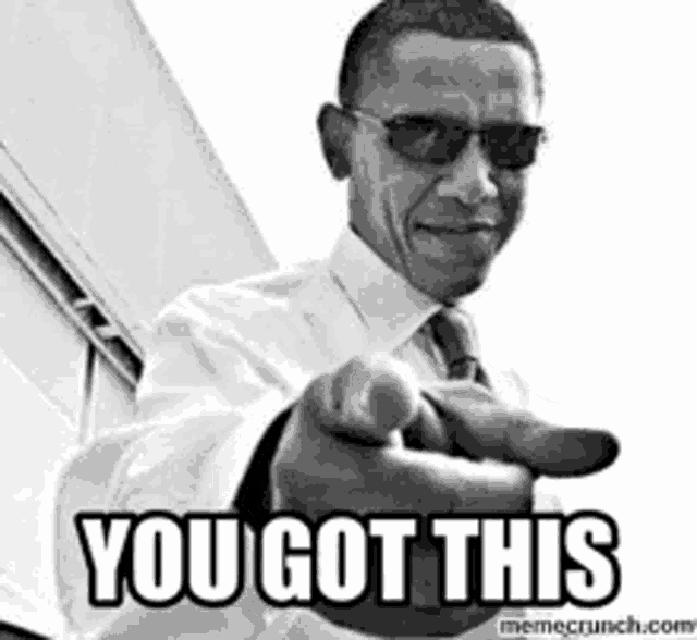 barack obama is pointing at the camera with his finger and saying `` you got this '' .