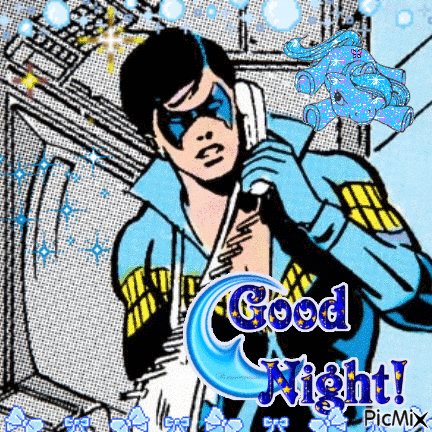 a man in a superhero costume is holding a microphone and saying good night .