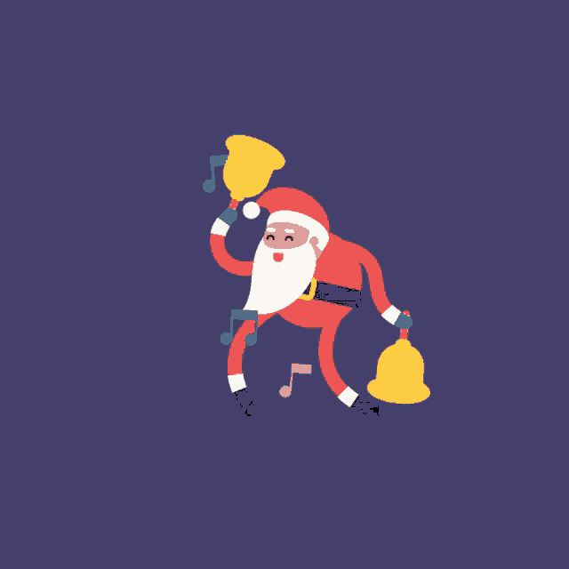 a cartoon of santa claus holding two bells