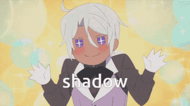 a man is holding a white cat and the word shadow is on the bottom