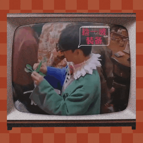 a man in a clown costume looks through binoculars