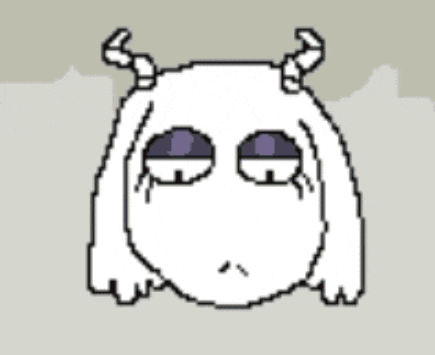 a pixel art drawing of a cartoon character with horns