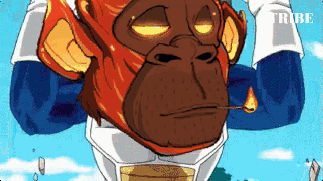 a cartoon of a gorilla with a torch in his mouth and the word tribe below it