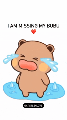 a cartoon bear is crying with the words i am missing my bubu