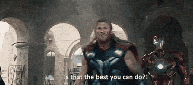 a man in a superhero costume is asking is that the best you can do ?