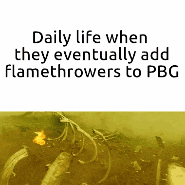 a yellow background with the words daily life when they eventually add flamethrowers to pbg on it