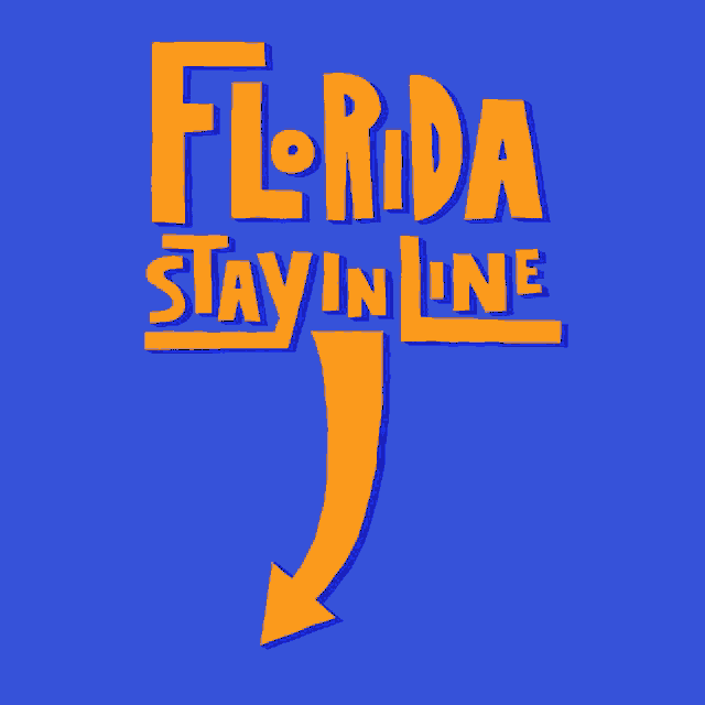 a florida stay in line logo with an orange arrow pointing to the right