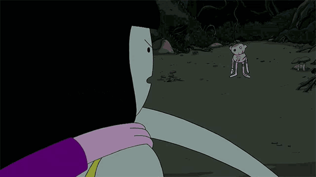 a cartoon character says " qué " in front of a pink stuffed animal