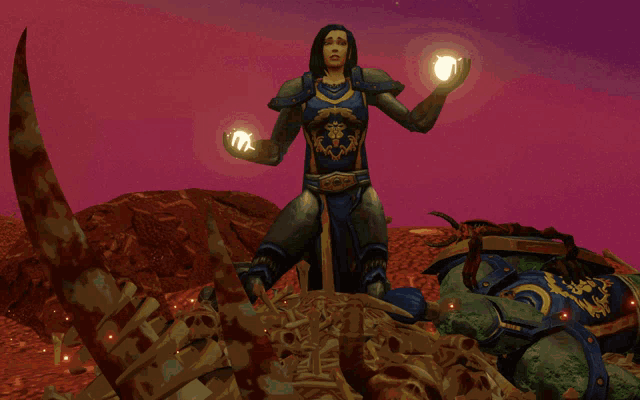 a cartoon of a woman holding a glowing object in her hands