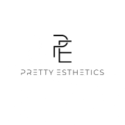 the logo for pretty esthetics is a black and white logo with a letter e on it .