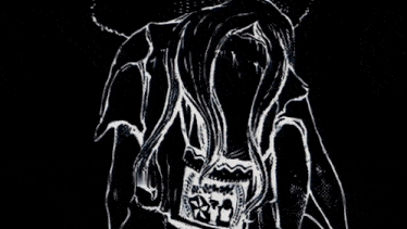 a black and white drawing of a person walking