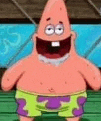 patrick star is a cartoon character from spongebob squarepants wearing purple and yellow shorts and smiling .