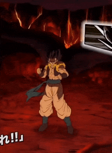 a cartoon character is standing in a dark room with a red background and a speech bubble .